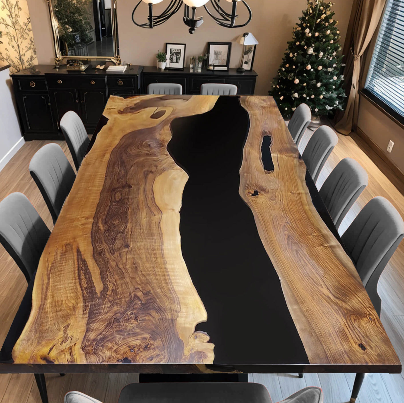 Custom Black Walnut Epoxy Resin Table – Black Resin BWB-25