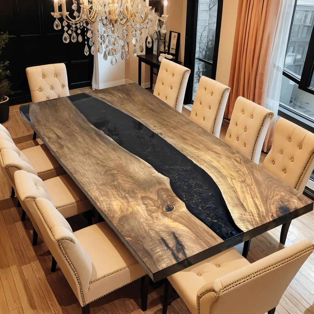 Custom Black Walnut Epoxy Resin River Table – Black Resin BWB-39