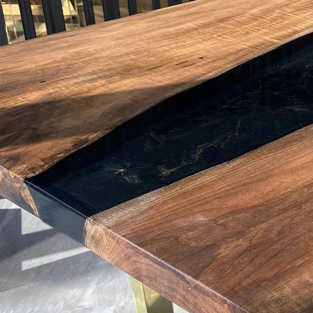 Custom Black Walnut Epoxy Resin River Table – Black Resin BWB-39