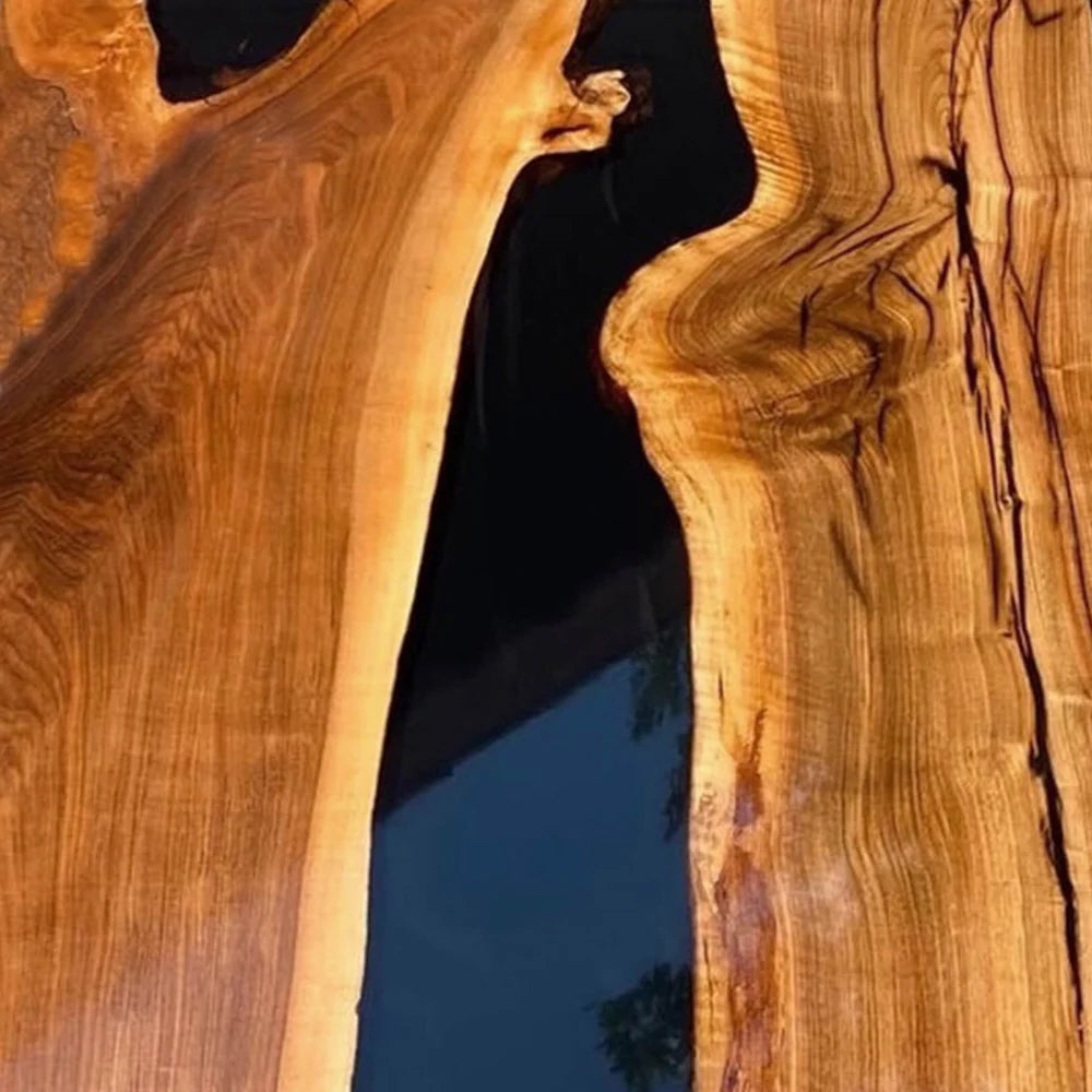 Custom Black Walnut Epoxy Resin River Table – Glossy Black Resin BWB-48