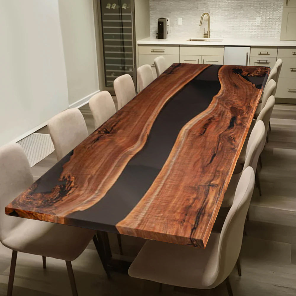 Custom Black Walnut Epoxy Resin River Table – Black Resin BWB-49