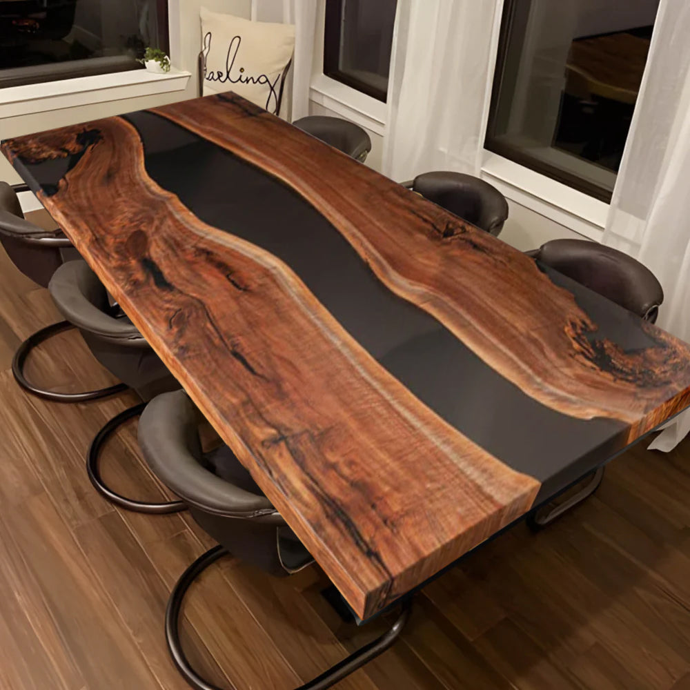 Custom Black Walnut Epoxy Resin River Table – Black Resin BWB-49