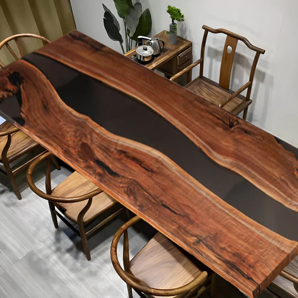 Custom Black Walnut Epoxy Resin River Table – Black Resin BWB-49