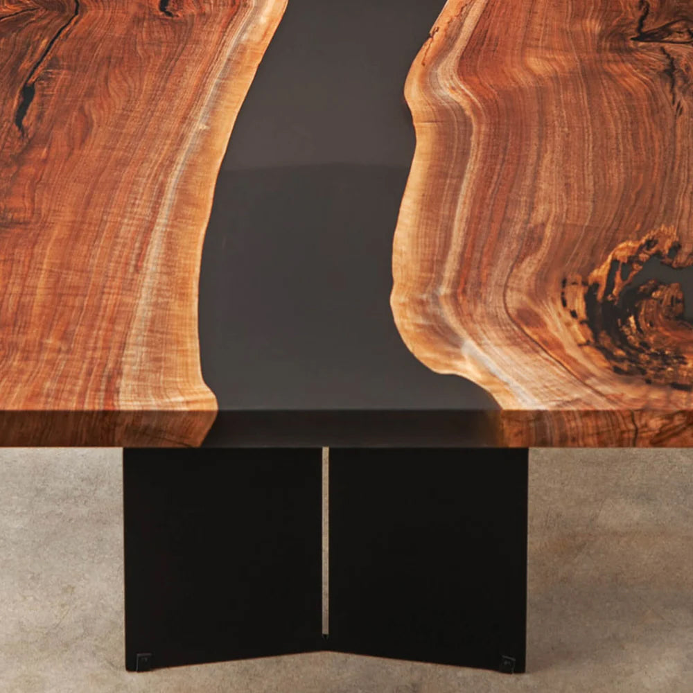 Custom Black Walnut Epoxy Resin River Table – Black Resin BWB-49