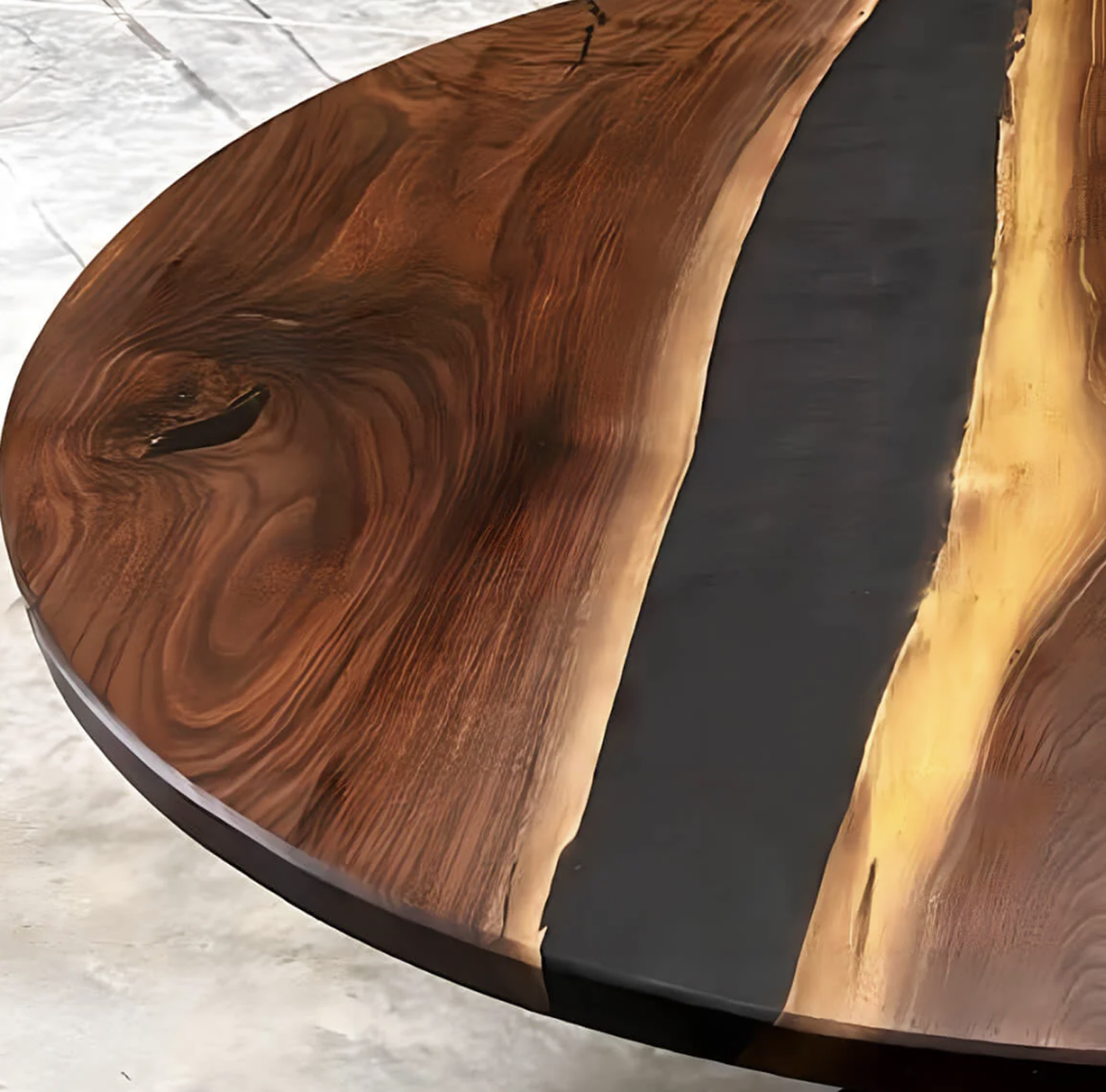 Custom Black Walnut Epoxy Resin Round Coffee Table – Black Resin BWB-32