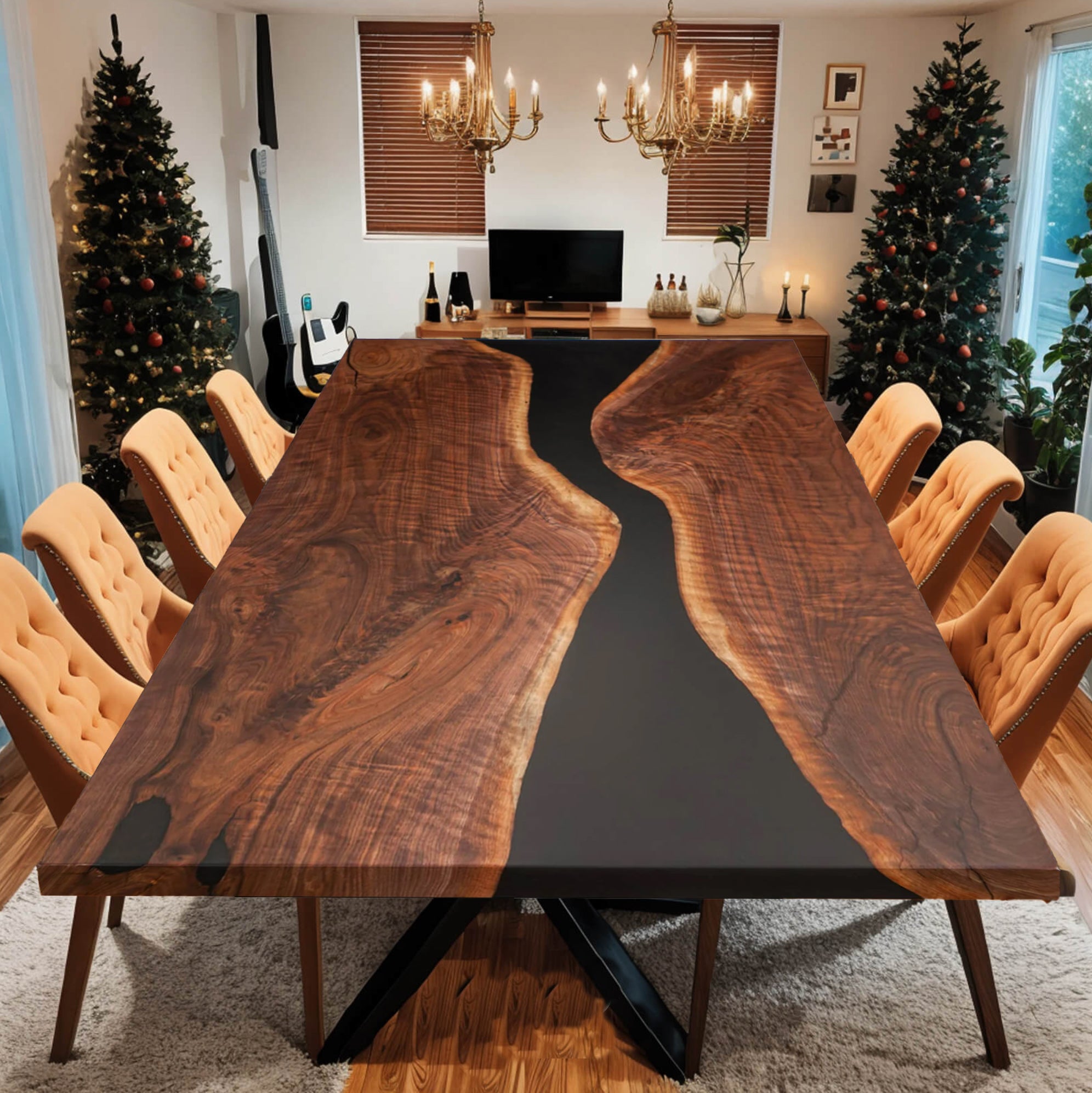 Custom Black Walnut Epoxy Resin Table – Black Resin BWB-35