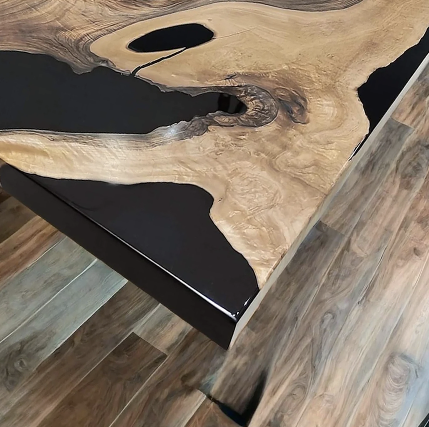 Custom Black Walnut Epoxy Resin Table – Black Resin BWB-25