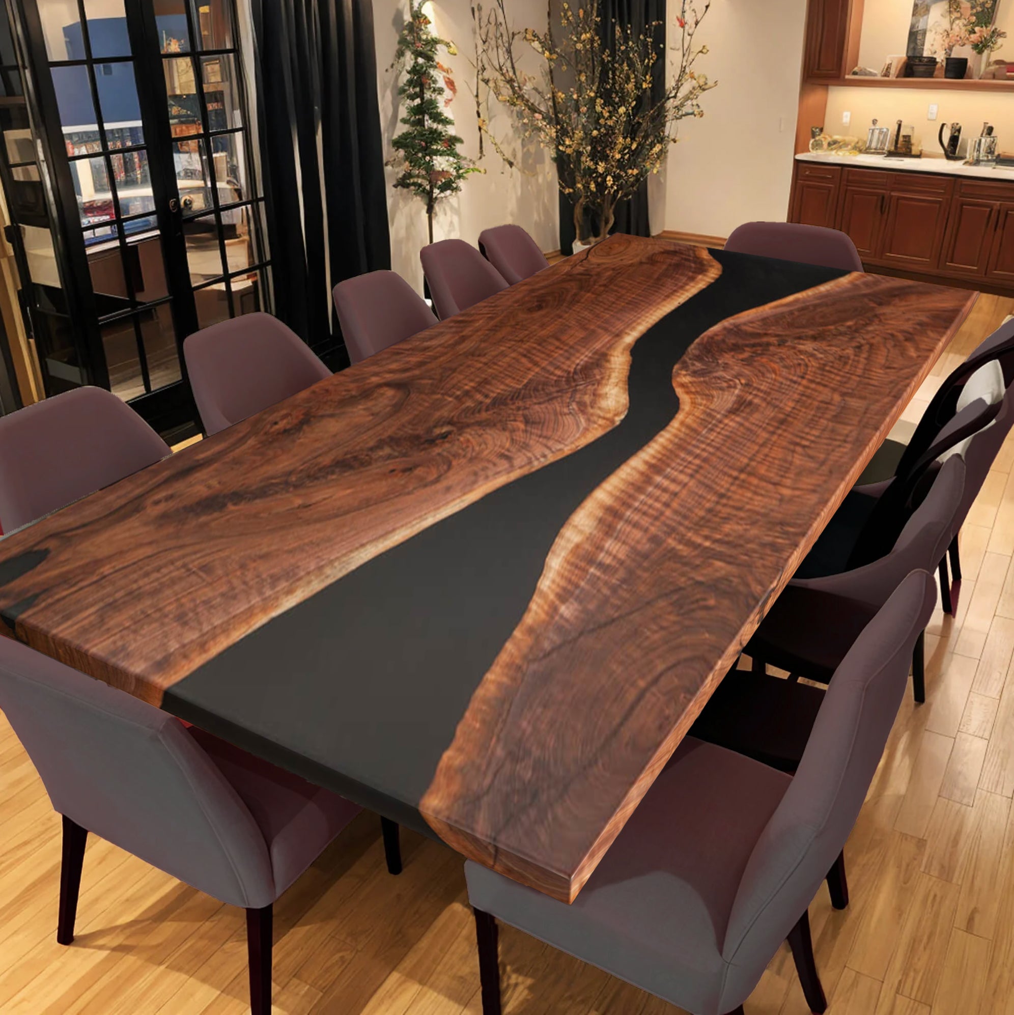 Custom Black Walnut Epoxy Resin Table – Black Resin BWB-35