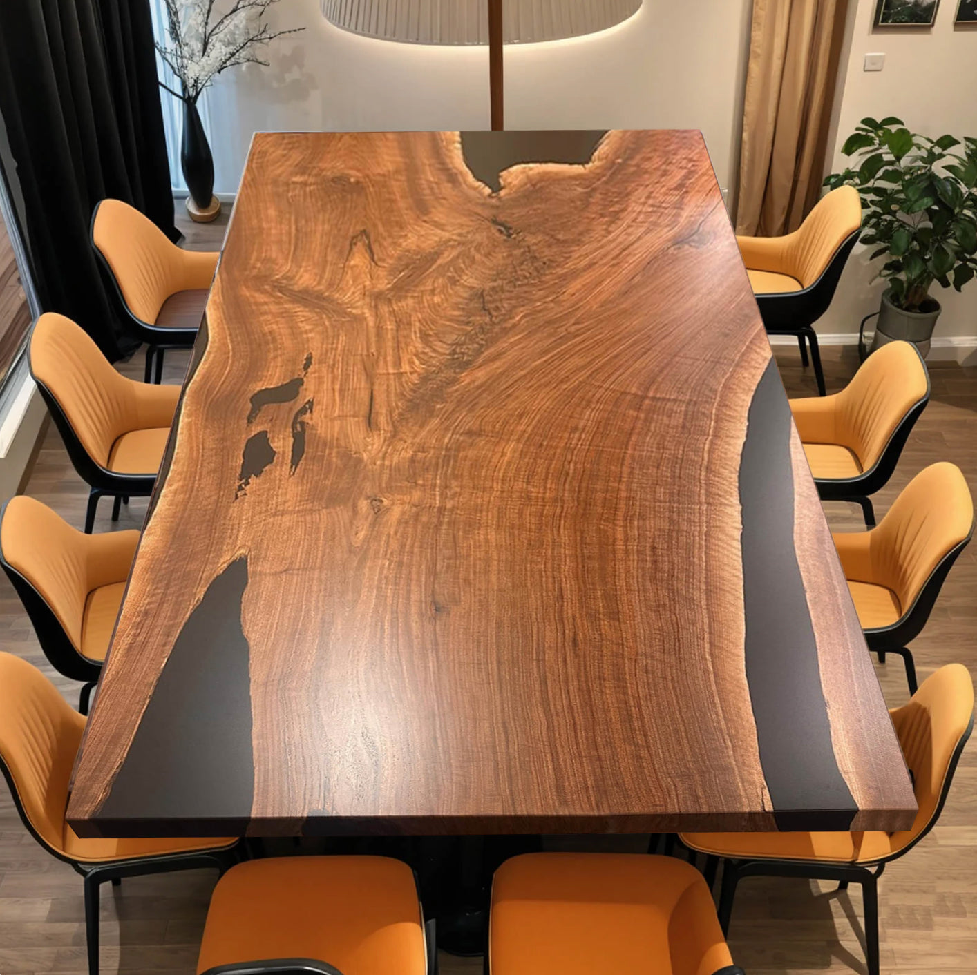 Custom Black Walnut Epoxy Resin Table – Black Resin BWB-37