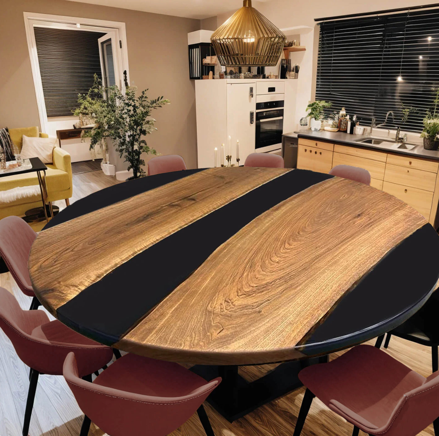 Custom Black Walnut Epoxy Resin Round Coffee Table – Black Resin BWB-33