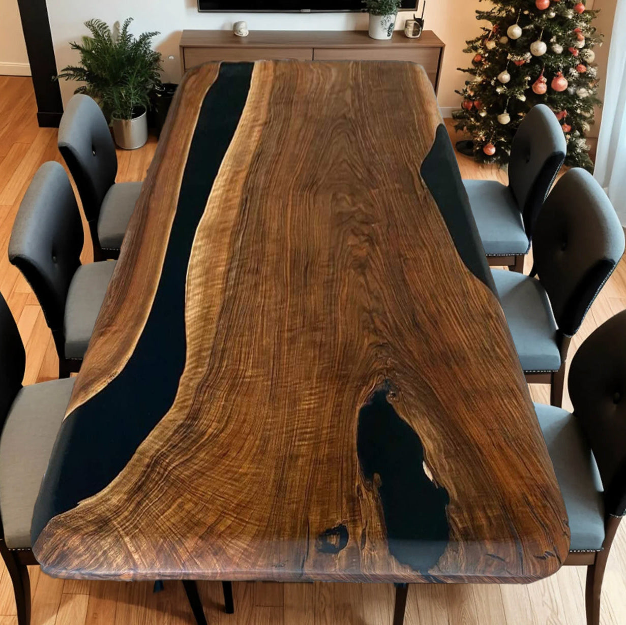 Custom Black Walnut Epoxy Resin Table – Black Resin BWB-24