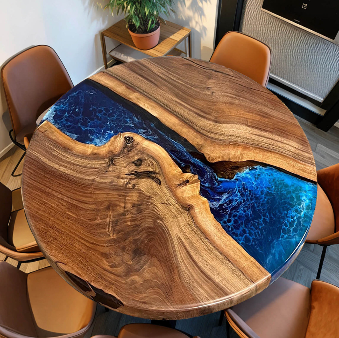 Custom Black Walnut Epoxy Resin Round Coffee Table – Blue Ocean Resin BWB-31