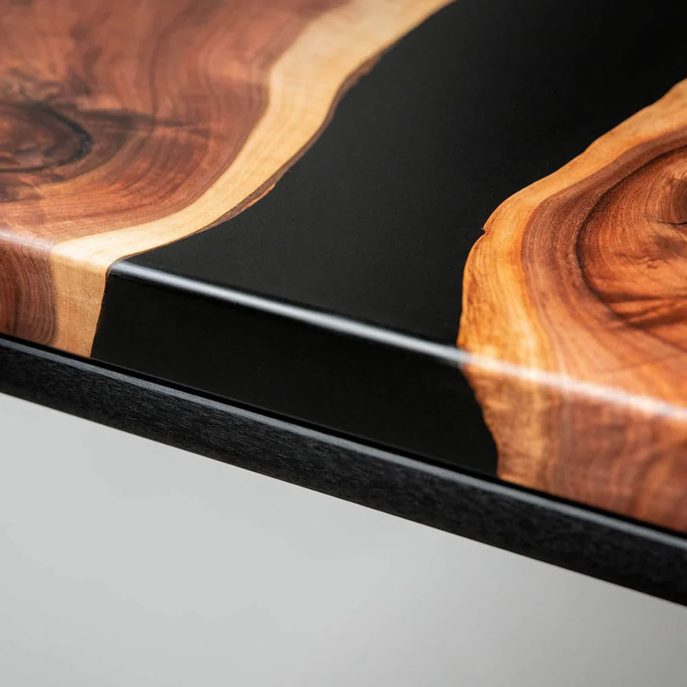 Custom Black Walnut Epoxy Resin River Table – Black Resin BWB-50