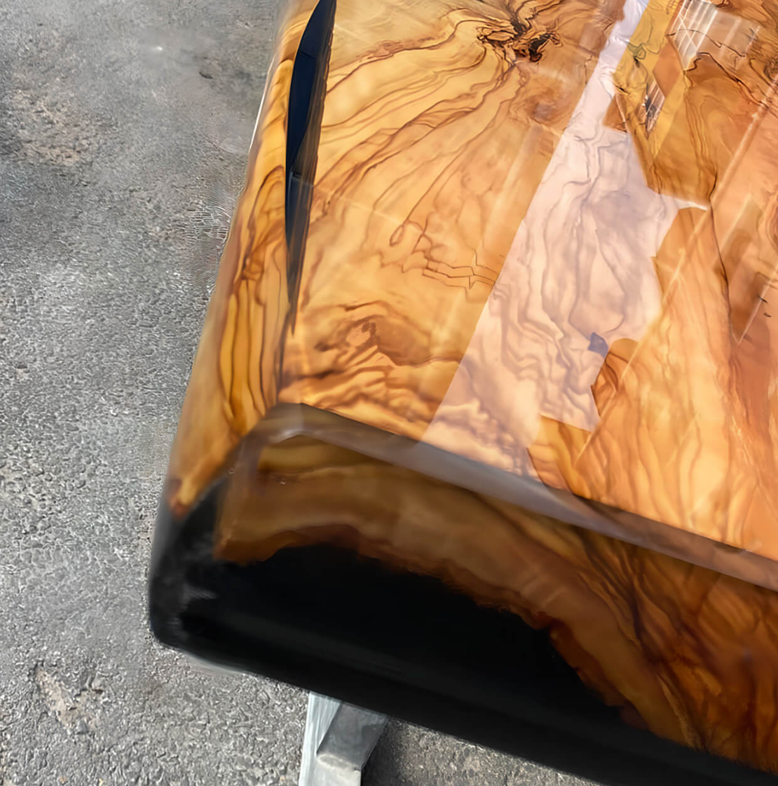 Custom Olive Wood Epoxy Resin River Table – Black Resin OG-28
