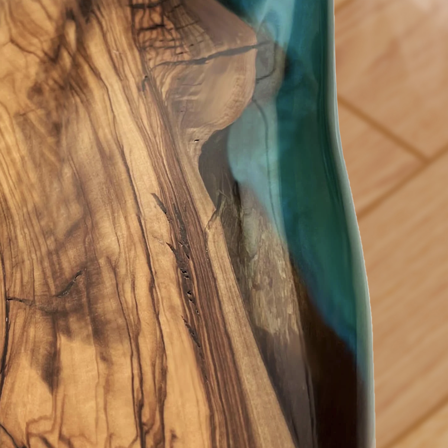 Custom Olive Wood Epoxy Resin River Table – Blue Resin OB-34