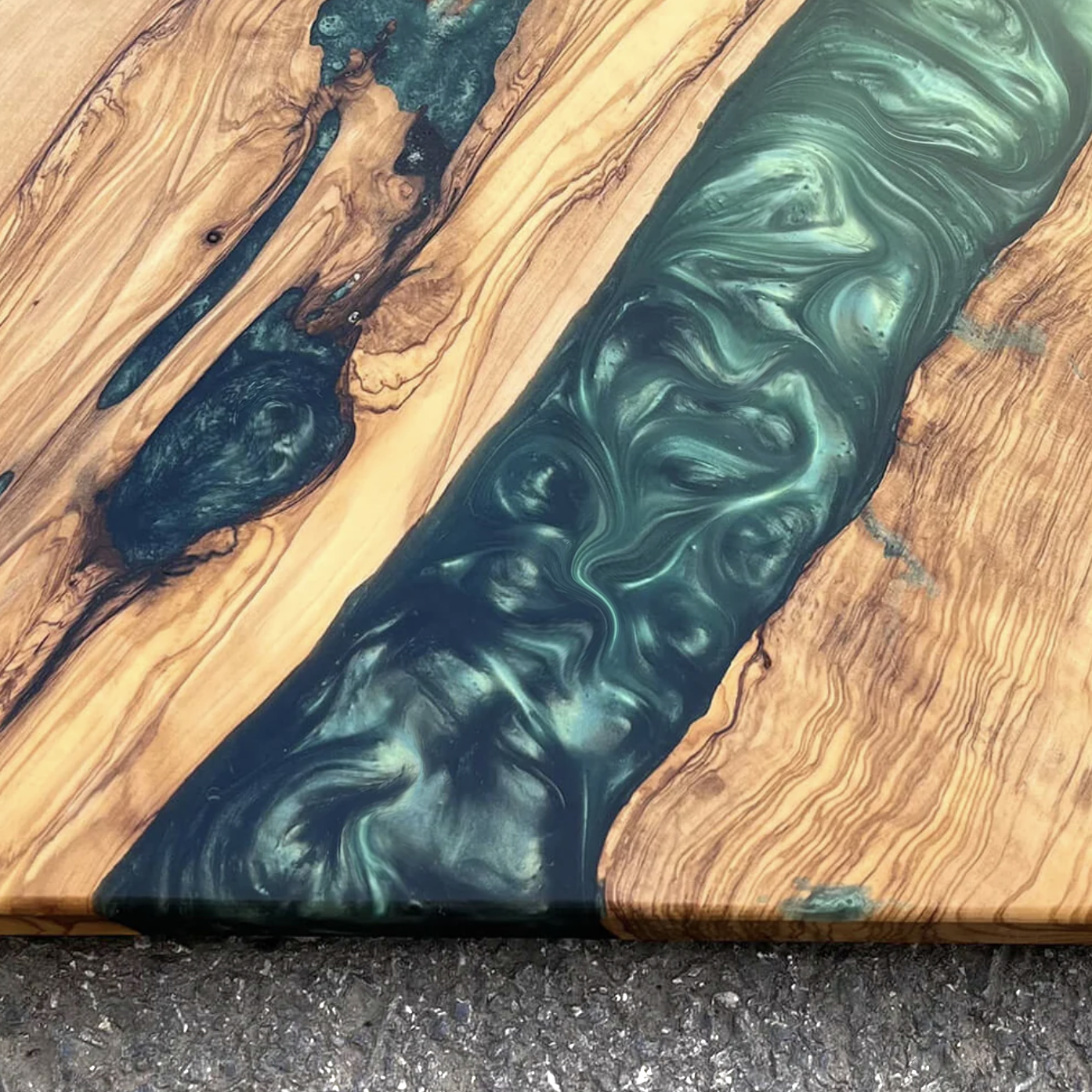 Custom Olive Wood Epoxy Resin River Table – Green Resin OG-25