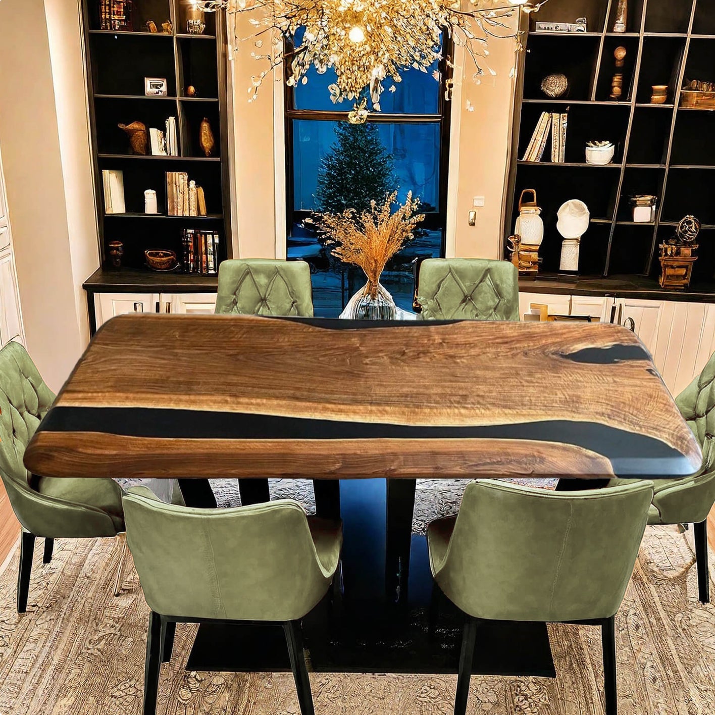 Custom Black Walnut Epoxy Resin Table – Black Resin BWB-24