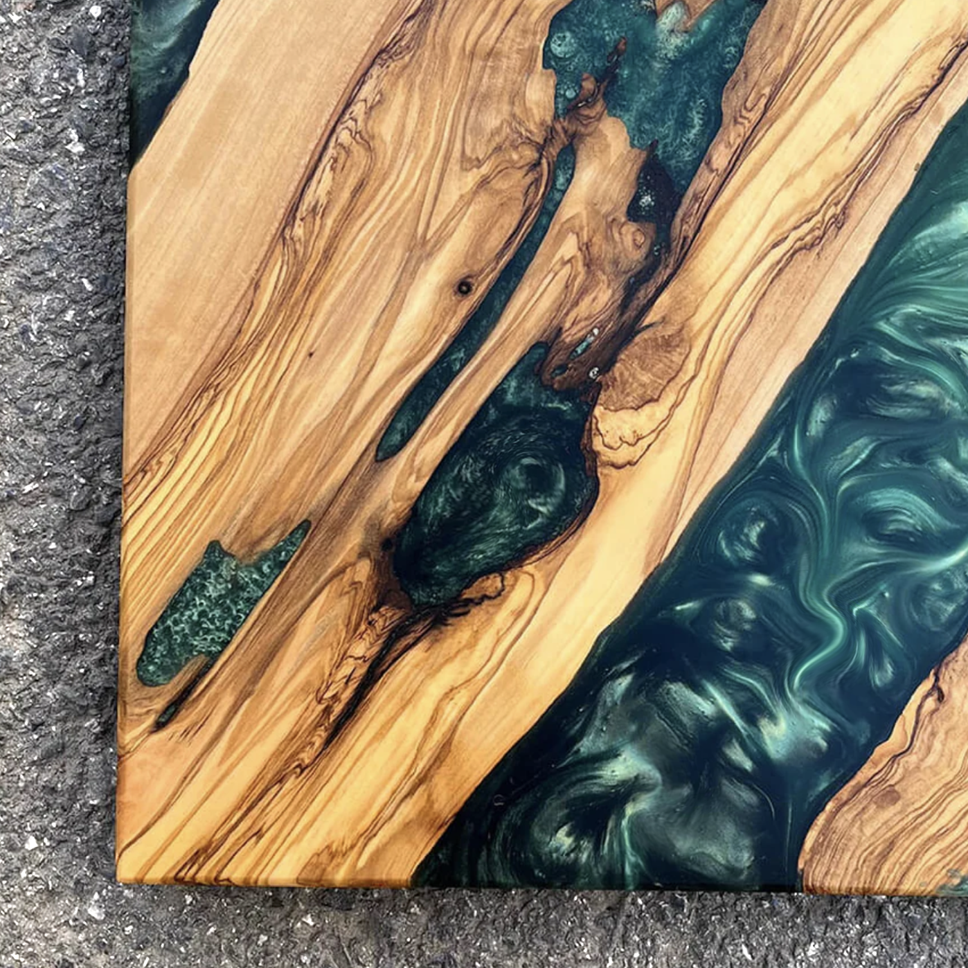 Custom Olive Wood Epoxy Resin River Table – Green Resin OG-25