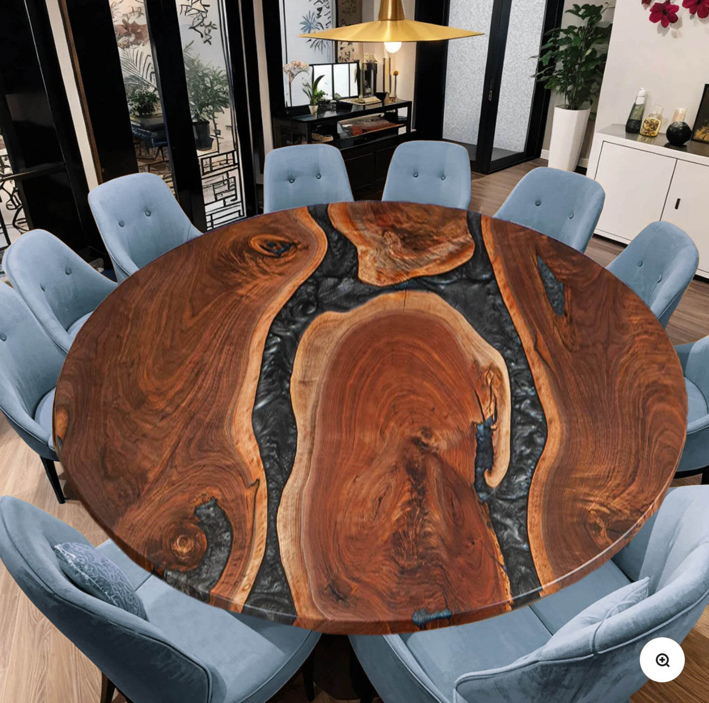 Custom Black Walnut Epoxy Resin Round Coffee Table – Volcanic Ash Resin BWA-27