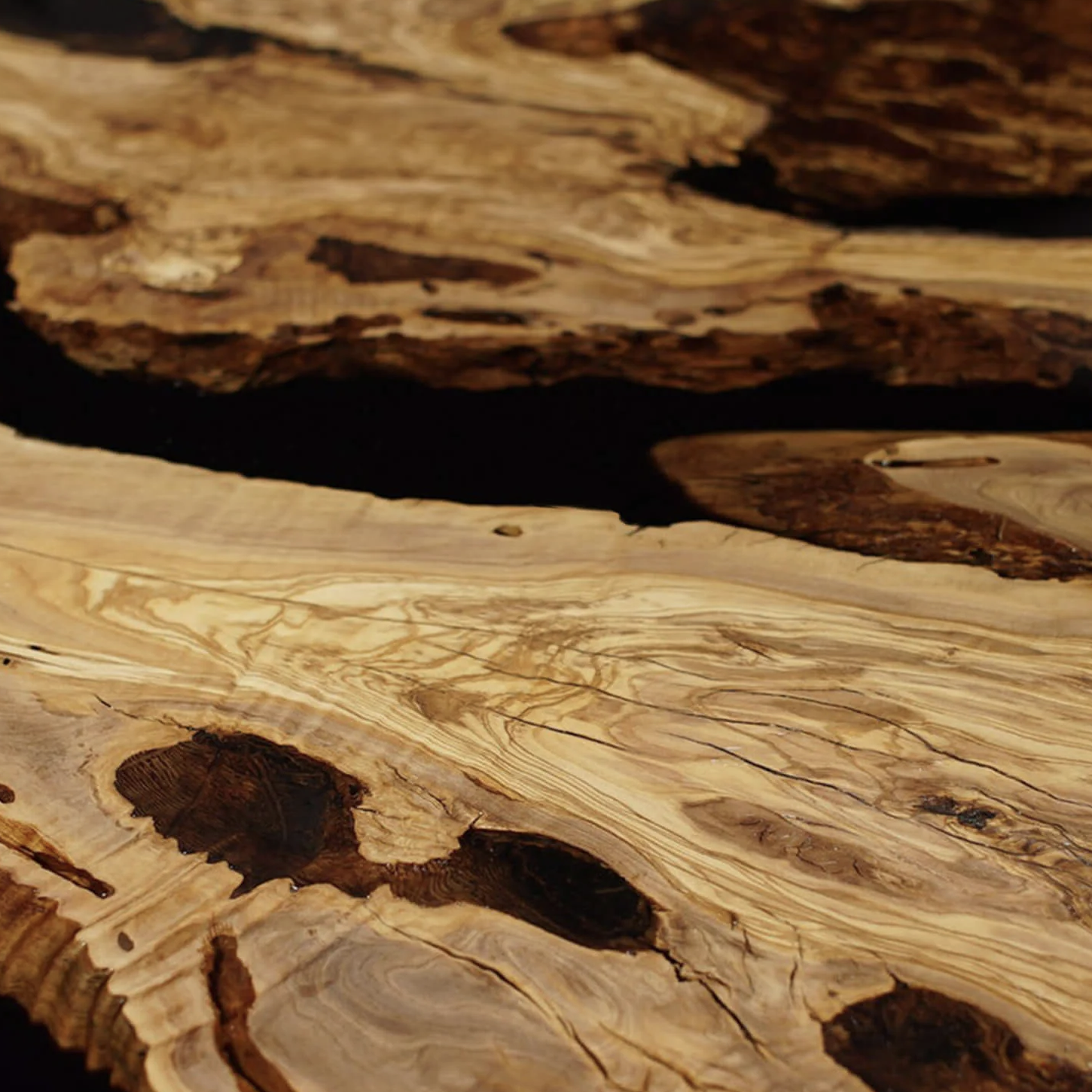 Custom Olive Wood Epoxy Resin River Table – Black Resin OB-29