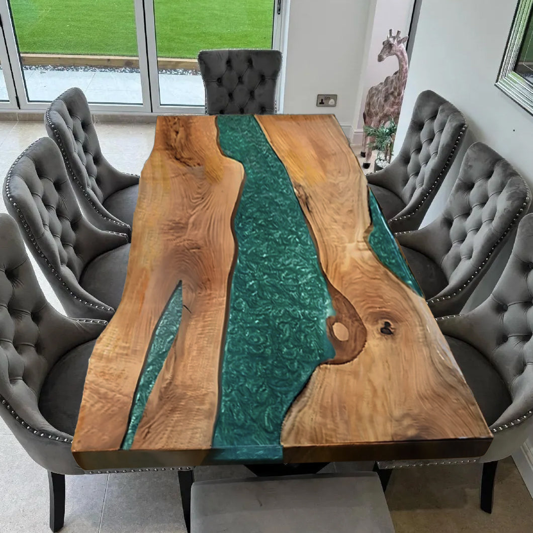 Custom Black Walnut Epoxy Resin Table – Emerald Green Resin BWG-22