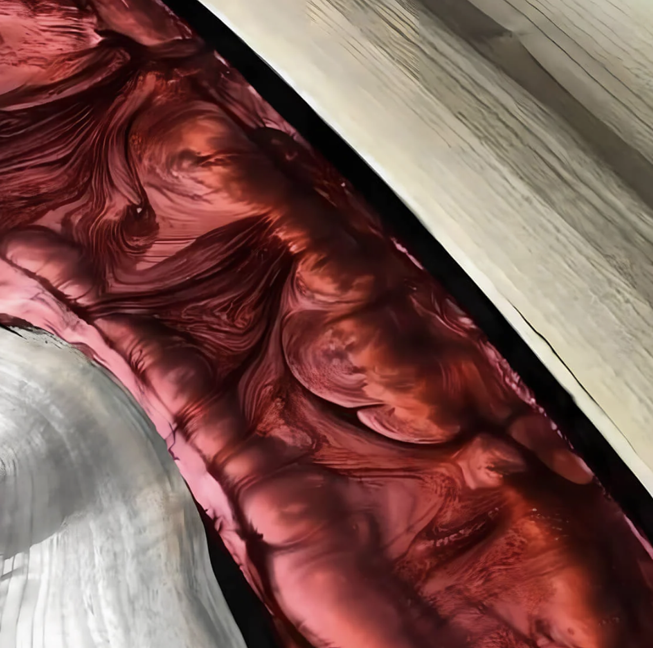 Custom Black Walnut Epoxy Resin Round Coffee Table – Red Resin BWR-28