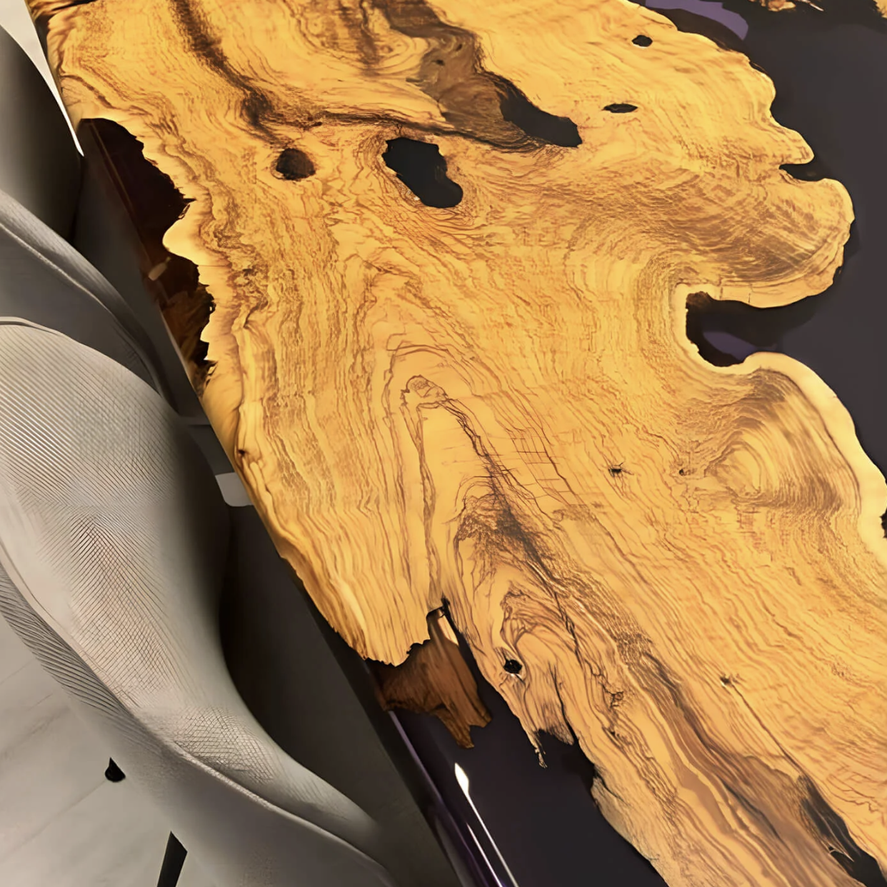 Custom Olive Epoxy Resin River Table - Purple Resin OP-21
