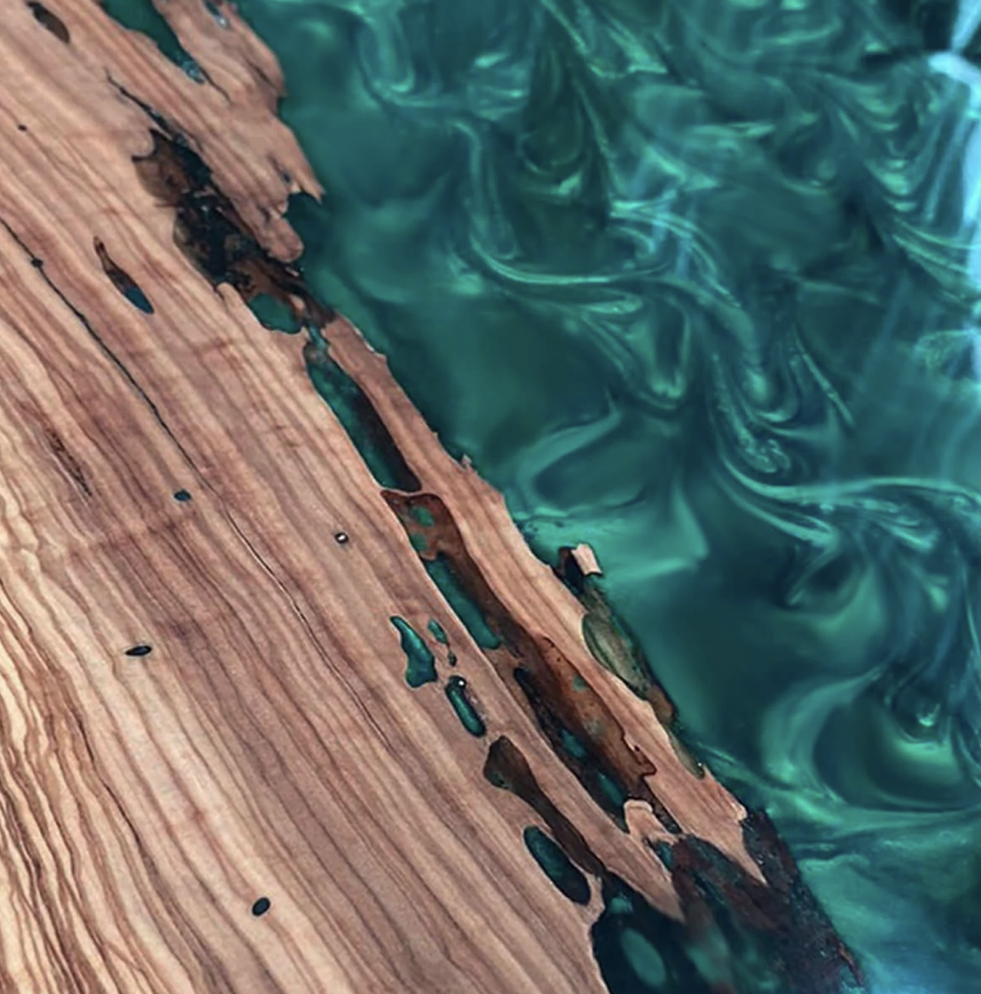 Custom Olive Wood Epoxy Resin River Table – Green Resin OG-32