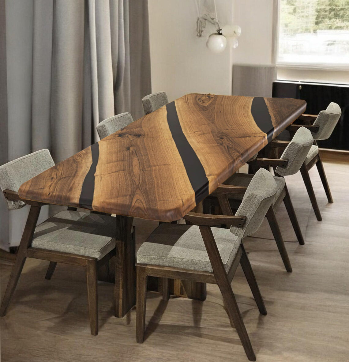 Custom Black Walnut Epoxy Resin Table – Black Resin BWB-36