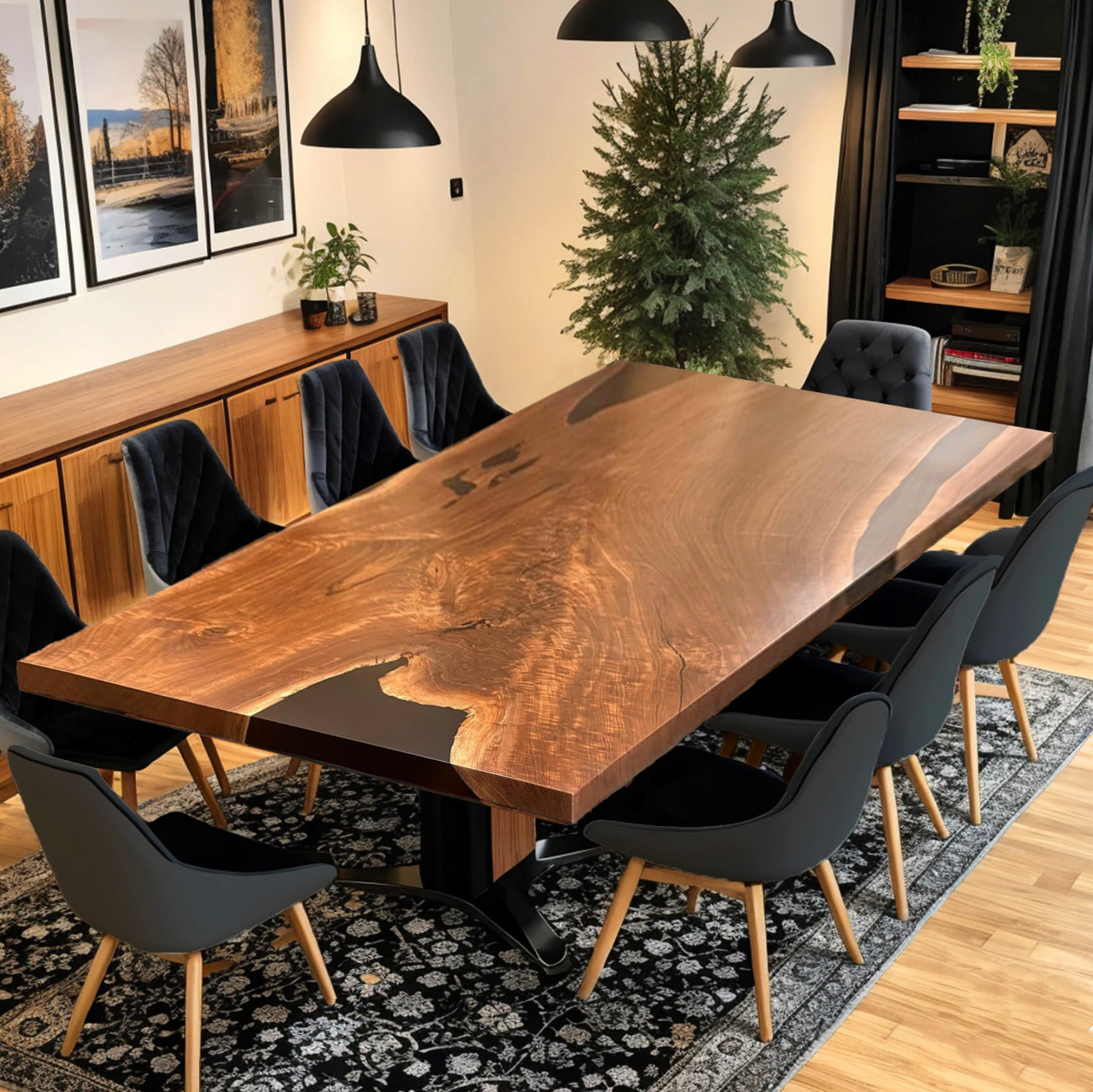 Custom Black Walnut Epoxy Resin Table – Black Resin BWB-37