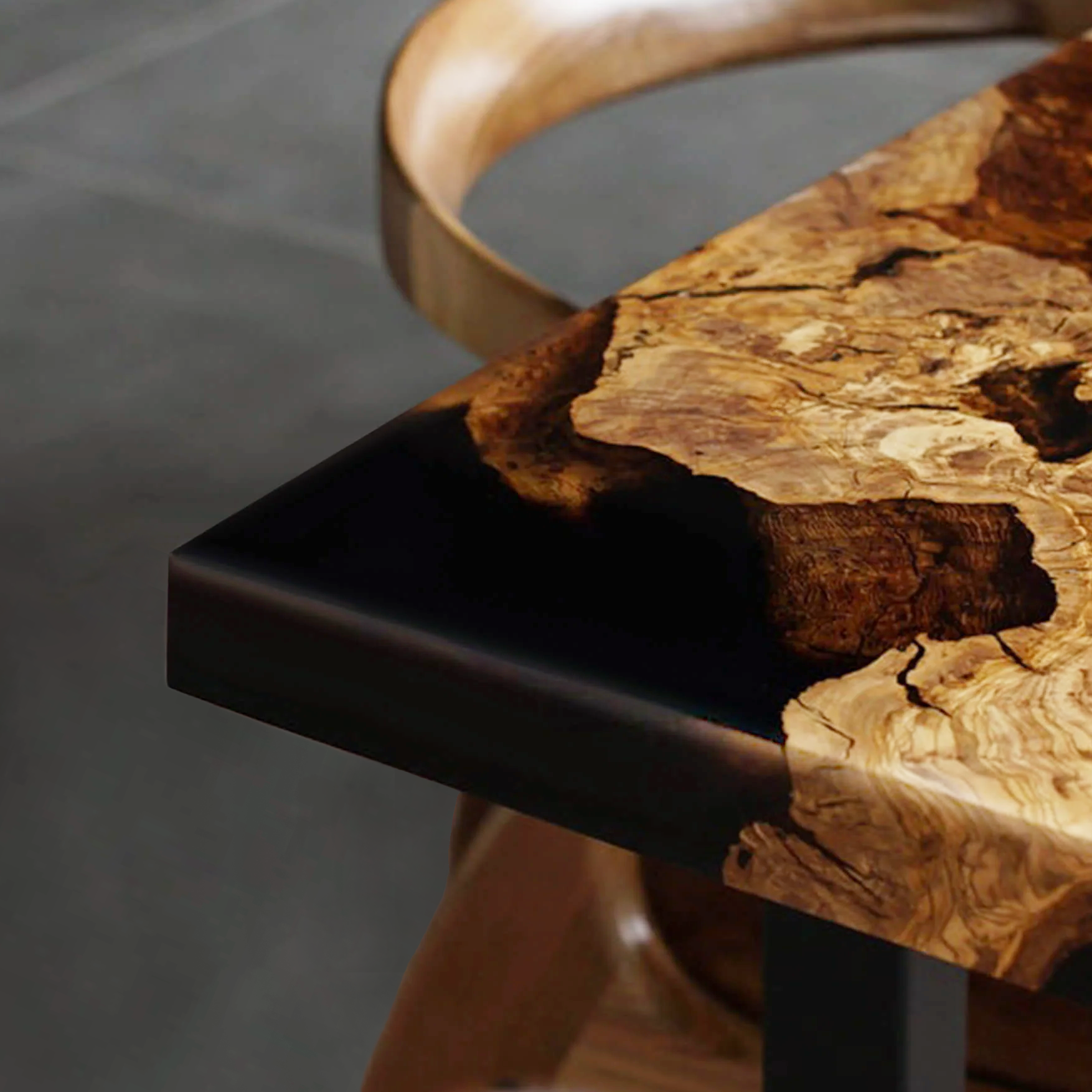 Custom Olive Wood Epoxy Resin River Table – Black Resin OB-29