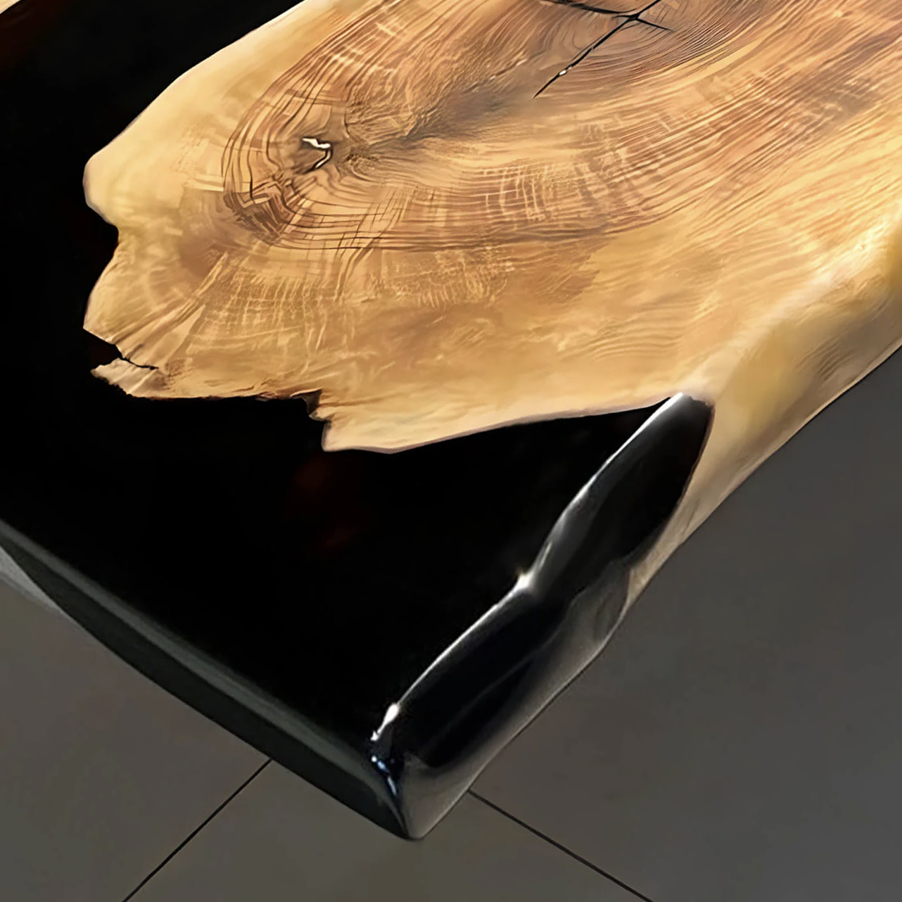 Custom Olive Wood Epoxy Resin Table – Black Resin OB-37