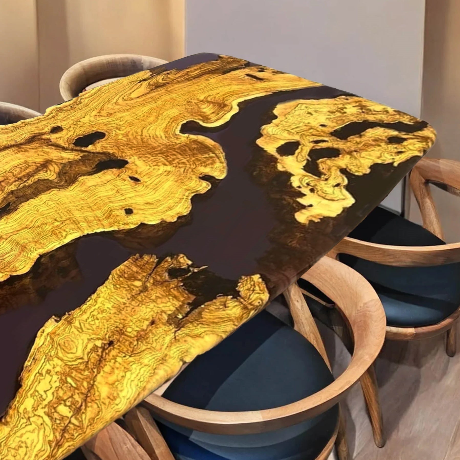 Custom Olive Epoxy Resin River Table - Purple Resin OP-21