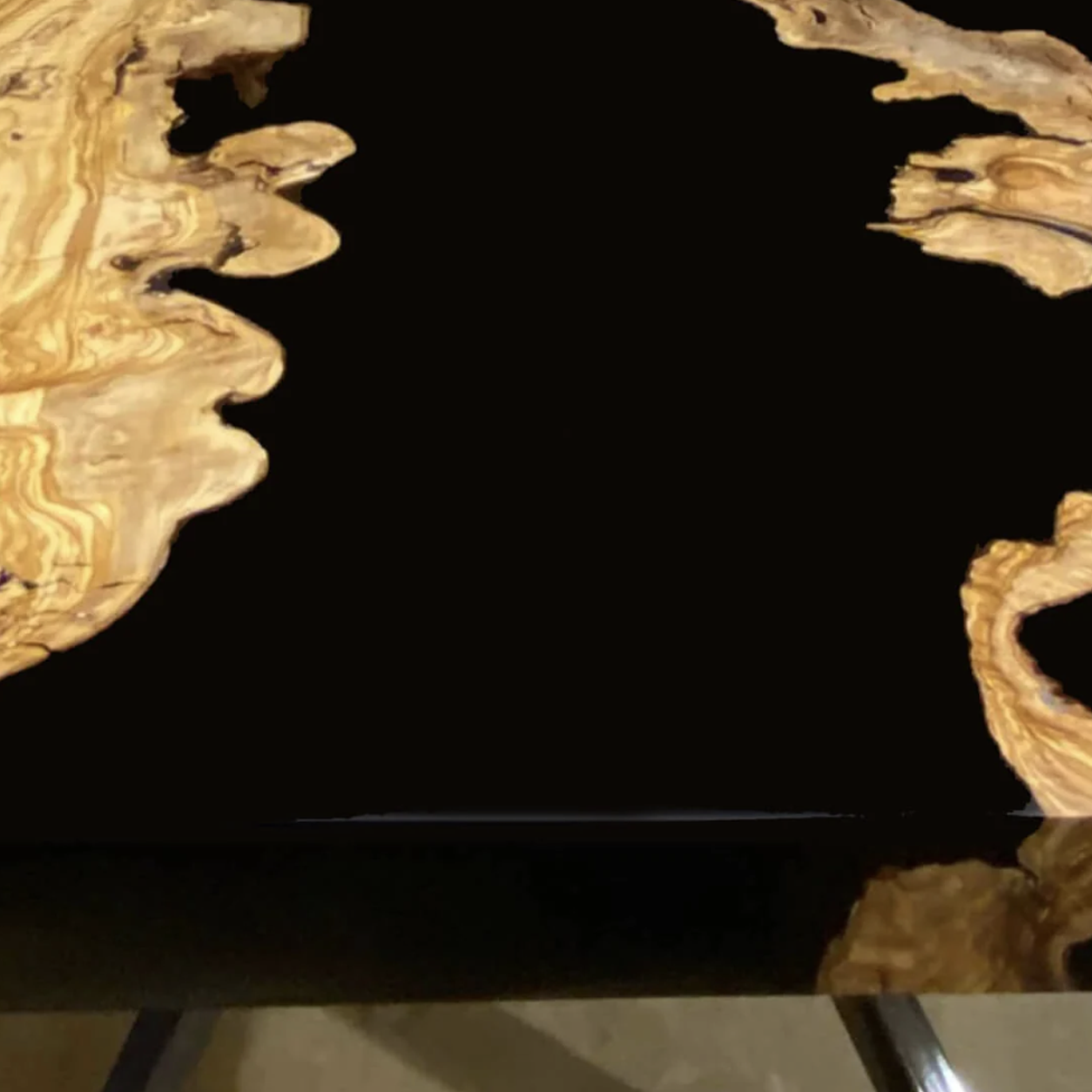 Custom Olive Wood Epoxy Resin River Table – Black Resin OG-27