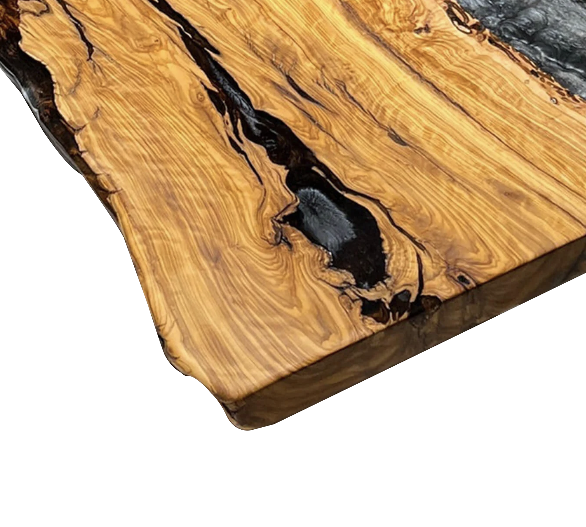 Custom Olive Wood Epoxy Resin River Table – Volcanic Gray Resin OG-35
