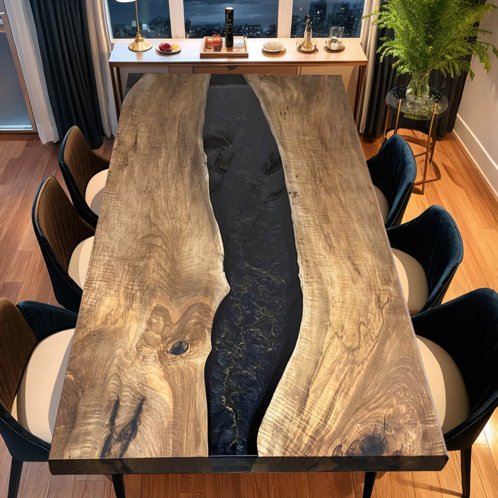 Custom Black Walnut Epoxy Resin River Table – Black Resin BWB-39