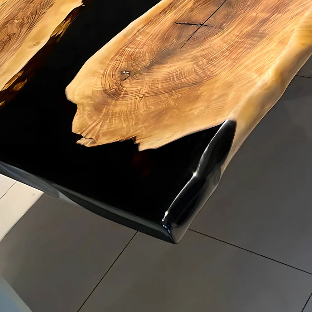 Custom Black Walnut Epoxy Resin River Table – Glossy Black Resin BWB-40