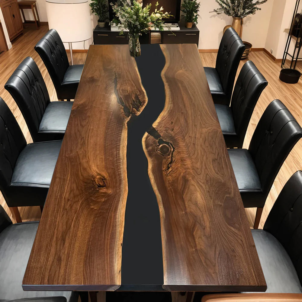 Custom Black Walnut Epoxy Resin River Table – Black Resin BWB-41