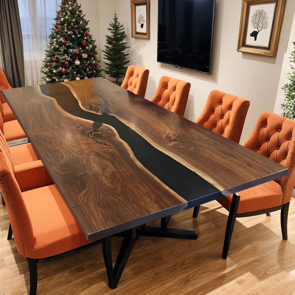 Custom Black Walnut Epoxy Resin River Table – Black Resin BWB-41