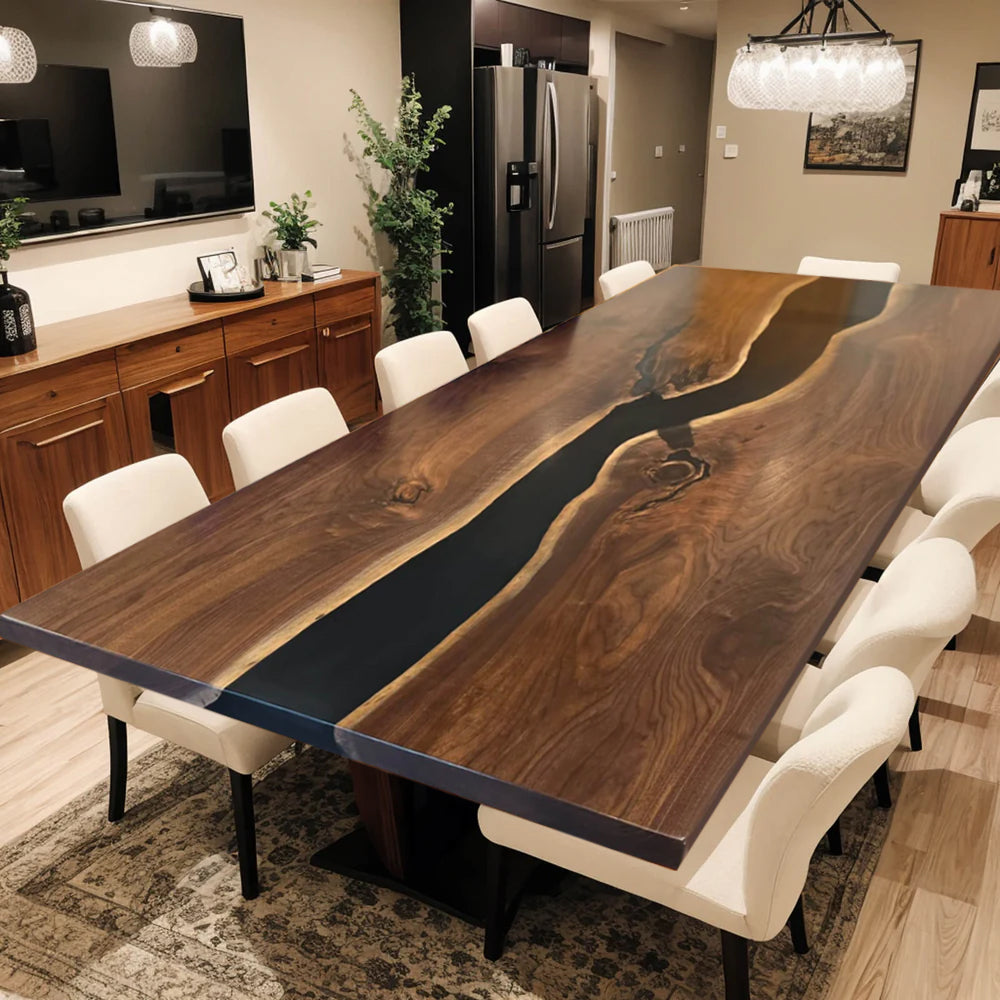 Custom Black Walnut Epoxy Resin River Table – Black Resin BWB-41
