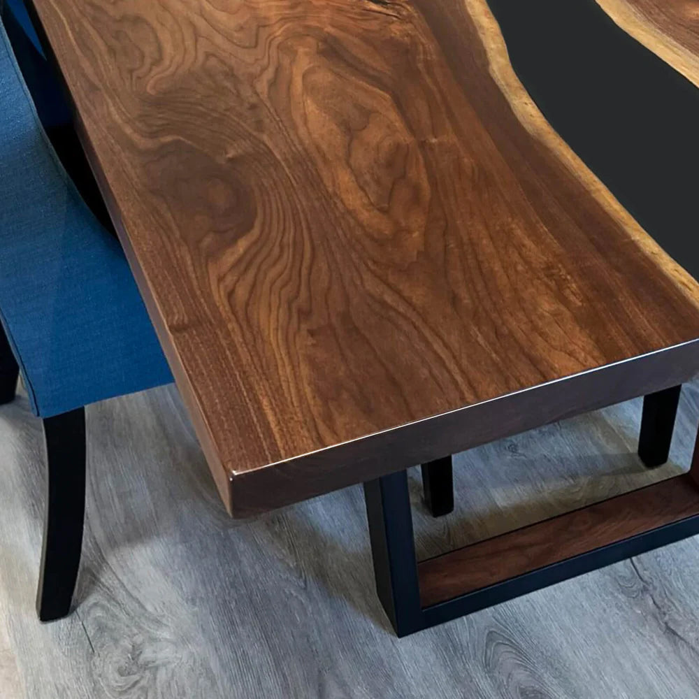 Custom Black Walnut Epoxy Resin River Table – Black Resin BWB-41
