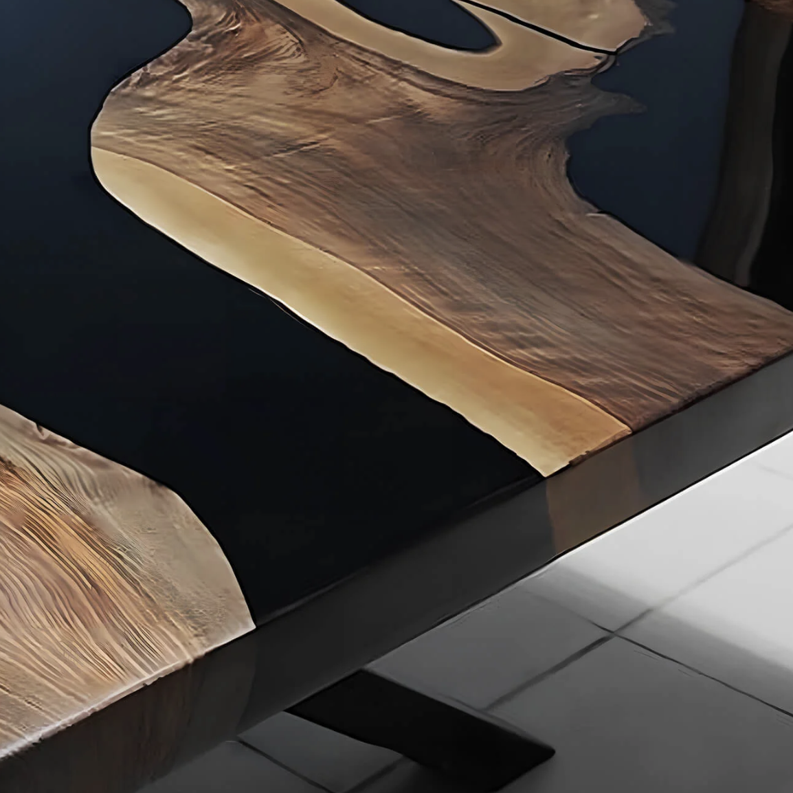 Custom Black Walnut Epoxy Resin River Table - Black Resin BWB-21