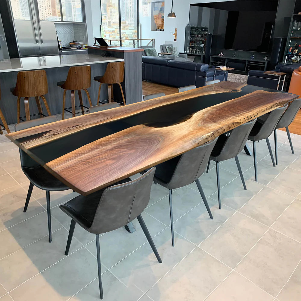 Custom Black Walnut Epoxy Resin River Table – Black Resin BWB-42