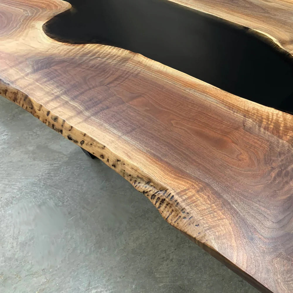 Custom Black Walnut Epoxy Resin River Table – Black Resin BWB-42