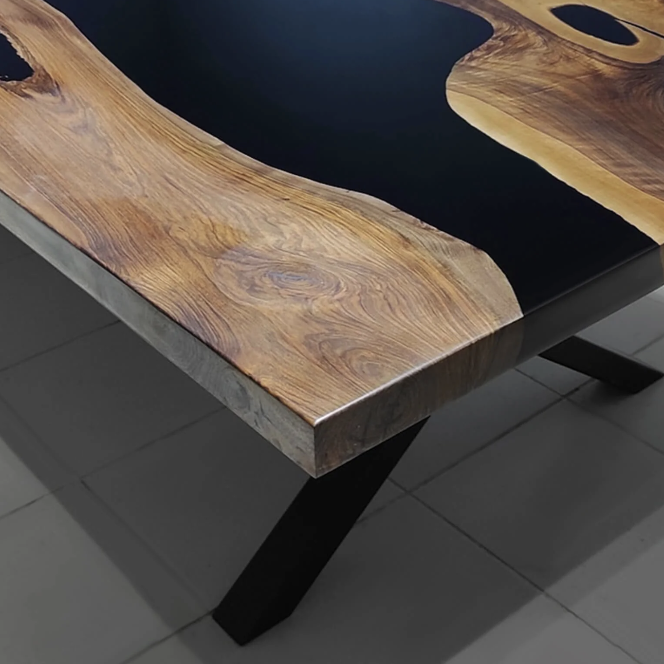 Custom Black Walnut Epoxy Resin River Table - Black Resin BWB-21