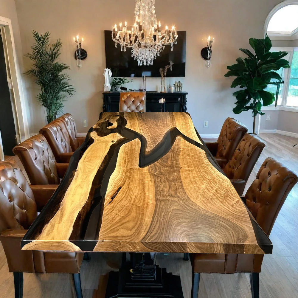 Custom Black Walnut Epoxy Resin River Table – Black Resin BWB-43