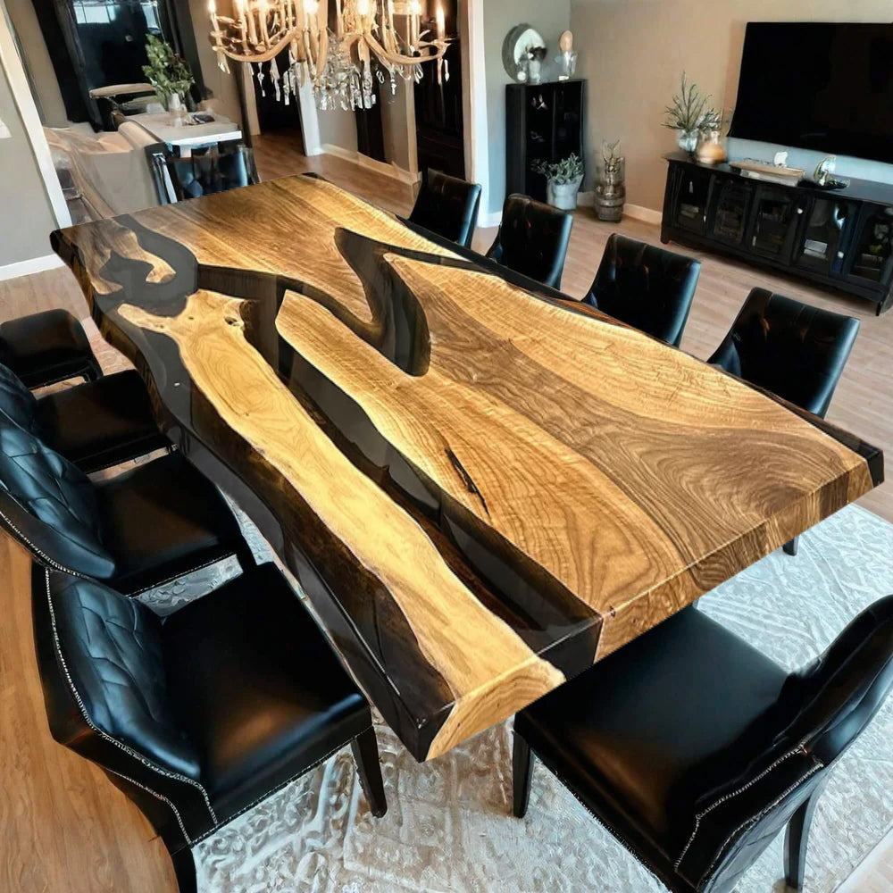 Custom Black Walnut Epoxy Resin River Table – Black Resin BWB-43