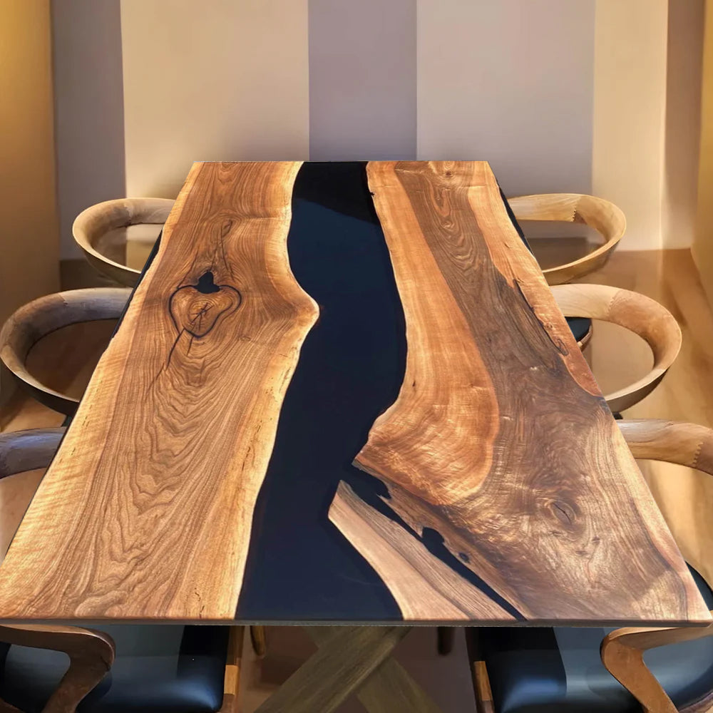 Custom Black Walnut Epoxy Resin River Table – Black Resin BWB-44