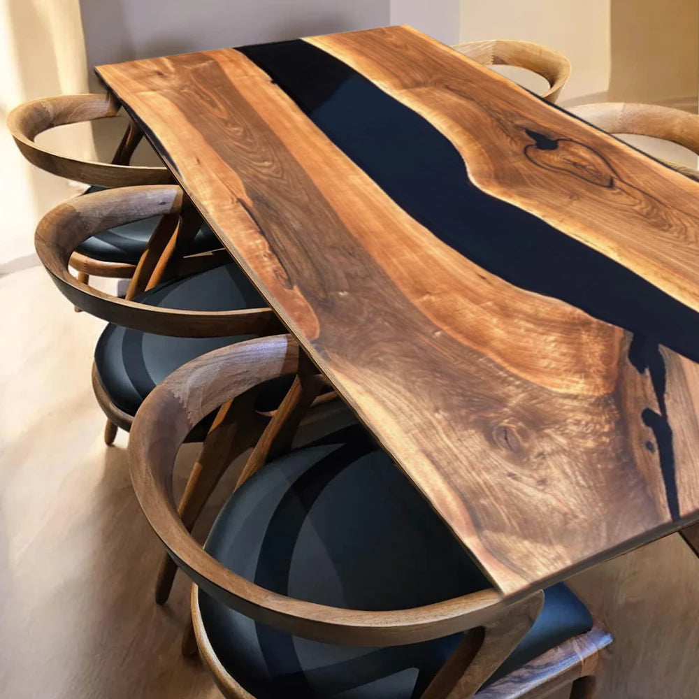Custom Black Walnut Epoxy Resin River Table – Black Resin BWB-44