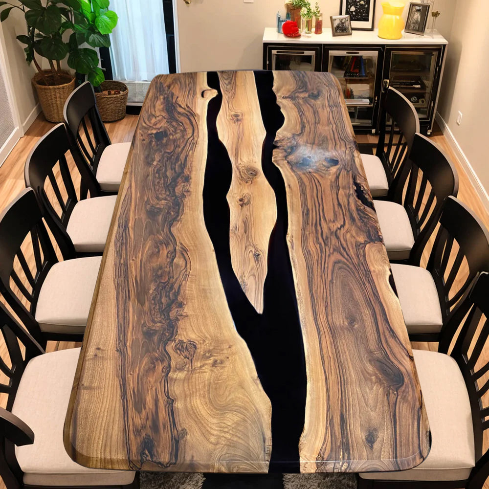 Custom Black Walnut Epoxy Resin River Table – Black Resin BWB-45